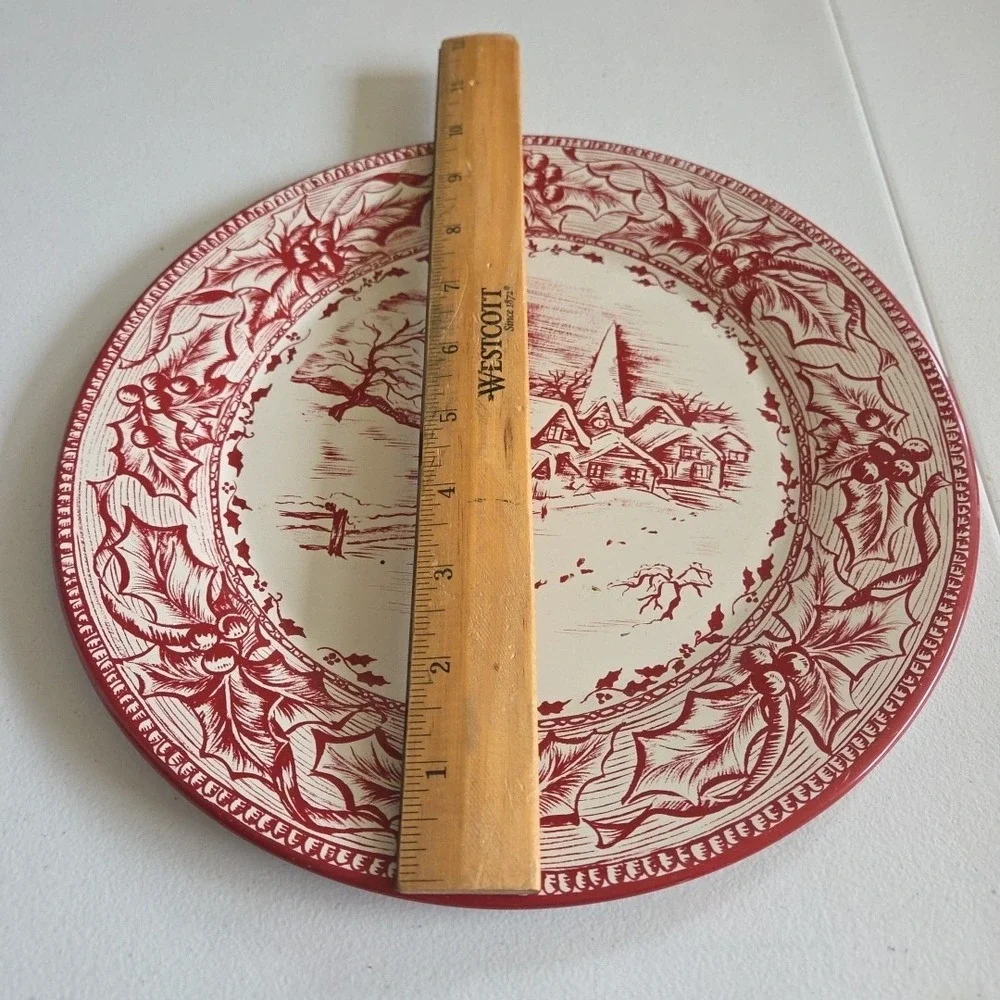 Vintage Christmas Church Tin Plate Restoration Hardware Decorative Red White 03
